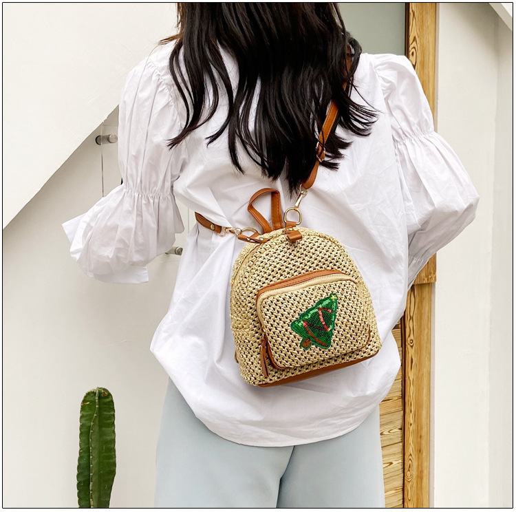 Korean Straw Woven Bag Fashion Woven Pineapple Backpack display picture 9