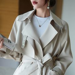 Z5T高級高級気質米白風衣女2024英倫風長型ウエストバンド抗シワペンダント感
