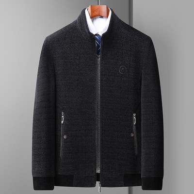 2022新款秋冬季男士雪尼爾抗起球加絨加厚中老年保暖外套爸爸裝