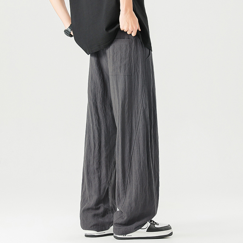 Xxbro Men's Clothing # Summer Trendy Thin Lyocell Linen Tencel Stretchy Curved Pants Versatile Casual Pants