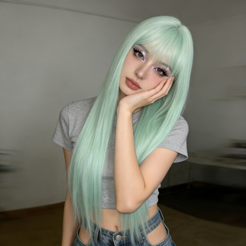 High-Quality Factory-Made Women's Mint Green Air Bangs Long Straight Hair Cosplay Synthetic Wig, Direct Sales from the Manufacturer, in Stock High-Quality Factory-Made Women's Mint Green Air Bangs Long Straight Hair Cosplay Synthetic Wig, Direct Sales from the Manufacturer, in Stock