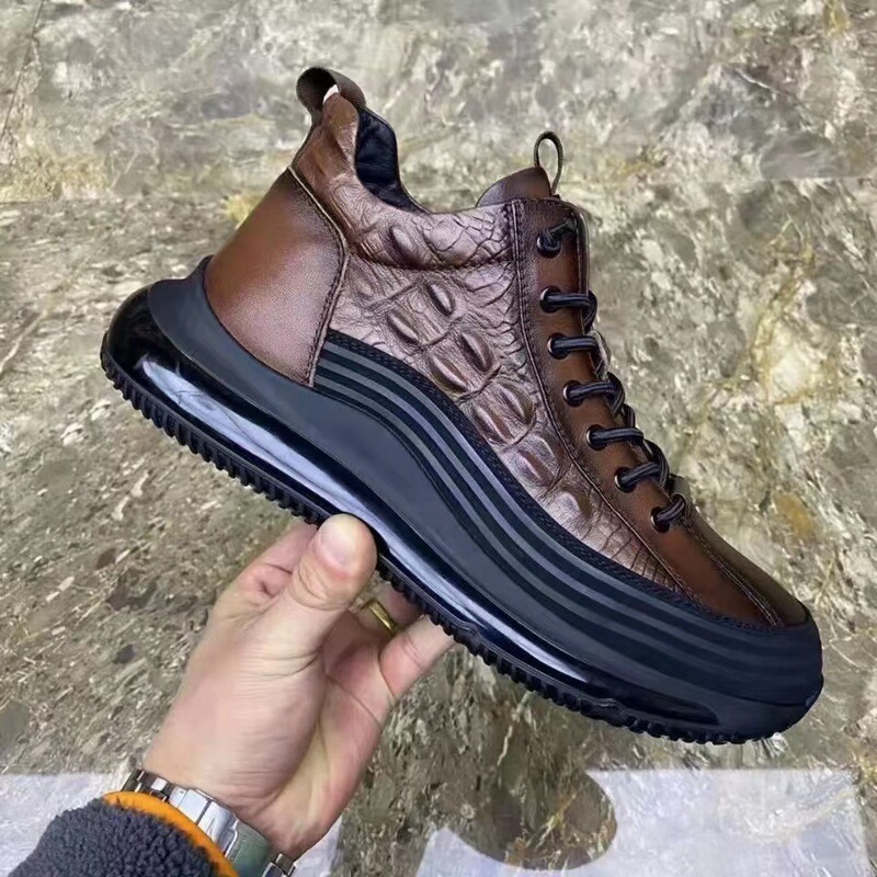 Cross-Border Men's Shoes 2025 Spring & Fall New Thick-Soled Casual Trbottomyy Shoes Crocodile Pattern Fashion Men's Shoes Light Sports Shoes