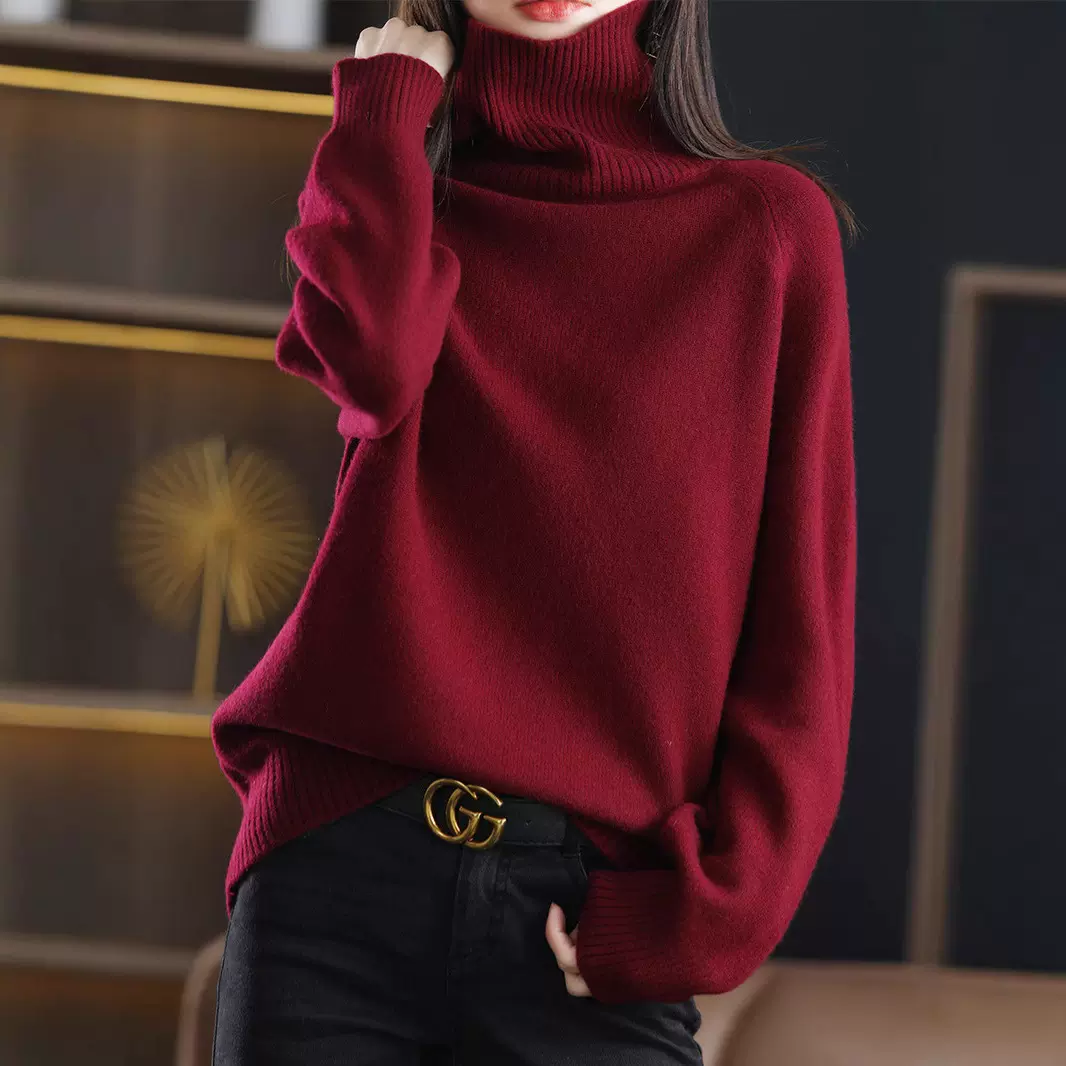 100纯羊毛衫女高领2025新款高档宽松慵懒插肩加厚内搭打底衫上衣