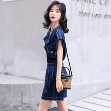 2024夏装新款韩版复古休闲小个子减龄高端工装连体短裤女连衣裤子