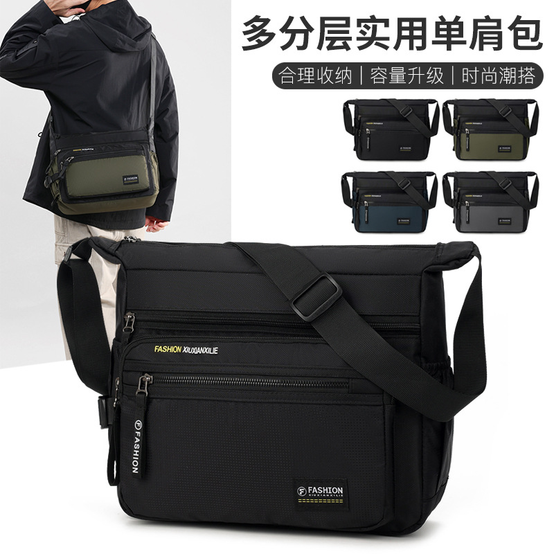 New Style Large Capacity Simple Shoulder Bag Oxford Cloth Multi-layer Practical Commuter Bag for Men, High-Quality Versatile Korean Style Crossbody Bag