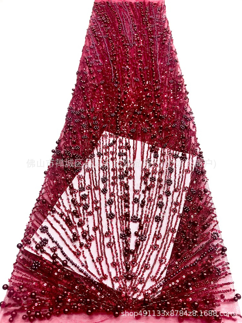 Radiante ventilador tubo perla tela de malla de perla retrógrada mano perla tela de boda de cola de pez en stock