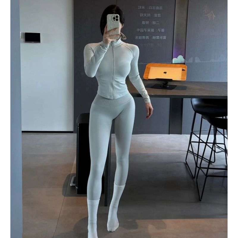 Dfyne修身收腰弹力拉链瑜伽外套运动健身上衣跑步训练服长袖1874|undefined