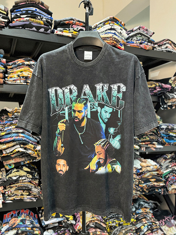 Cross-Border Hip-Hop Drake Drake Printed Short-Sleeve T-Shirt Vintage American Retro Washed Round Neck Ins