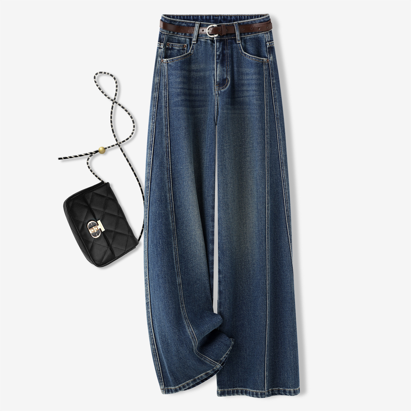 High-End Retro Blue Wide-Leg Jeans for Women, Spring and Autumn 2026 New Style, High-Waisted, Slimming, Petite, Cropped Straight-Leg Pants