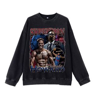 400g 100% cotton washed retro loose off-shoulder cotton round neck sweater black color light version blank version