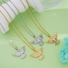 跨境时尚新款天使翅膀项链女铜18k金 吊坠镀微镶轻奢小众设计首饰