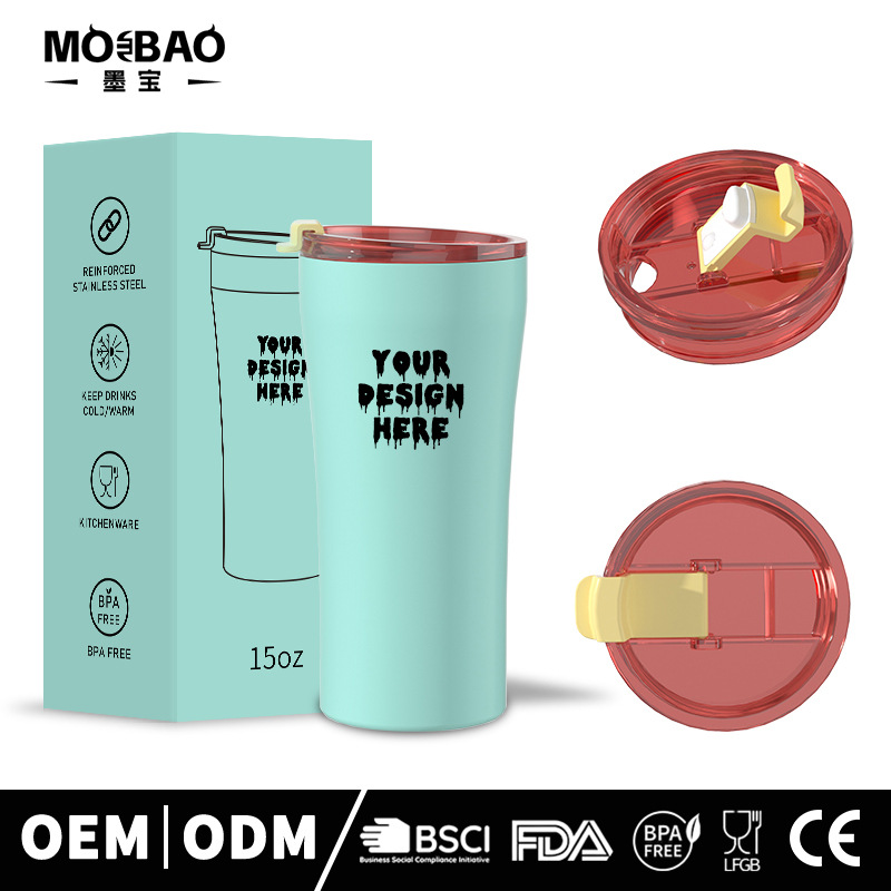 跨境15oz咖啡杯304不锈钢保温杯车载腰型水杯高颜值家用便携杯子