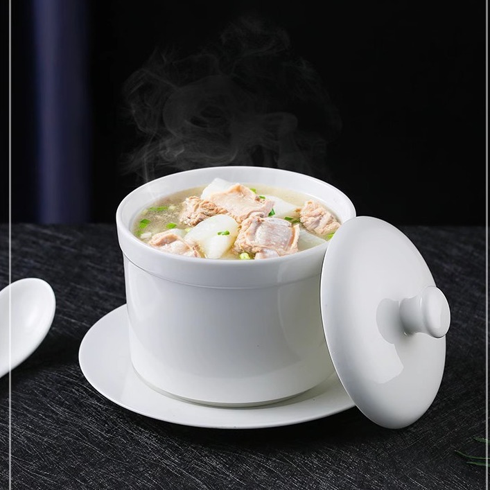 白色镁质瓷陶瓷汤蛊带盖蒸蛋炖燕窝盅酒店餐厅商家用炖罐炖盅批发