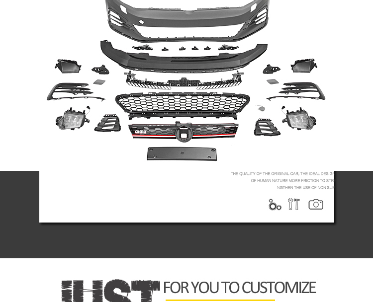 Suitable for Golf 7 Gti Front Bumper, High 7.5 Modified Gti Front Bumper Grille, High 7R Modified Rear Lip Large Surround