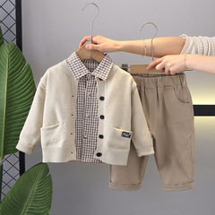 五小七童裝2024春秋款新款0-5歲男童女童定標開衫毛衣長袖三件套