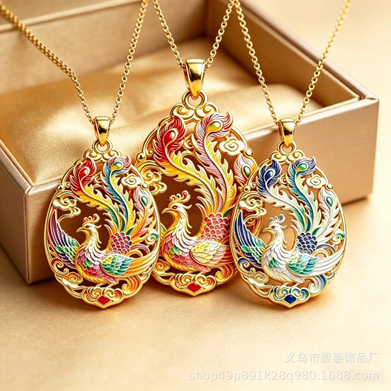 Enamel Phoenix Pendant Necklace, Ancient Style, National Trend, Gold-Plated Sweater Chain, Women's Jewelry Pendant