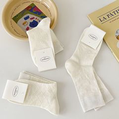 白色襪子女夏秋季鏤空薄款透氣蝴蝶結miu風無骨中筒襪純色堆堆襪