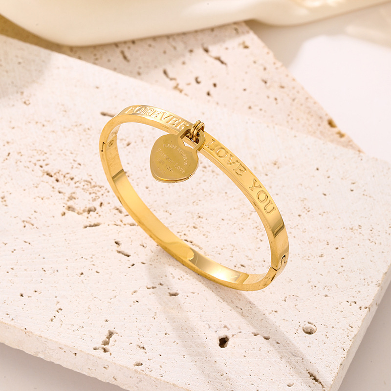 Innovative Jewelry Original Design Cross-border European and American Forever Love Double Heart Bracelet Women's Titanium Bracelet