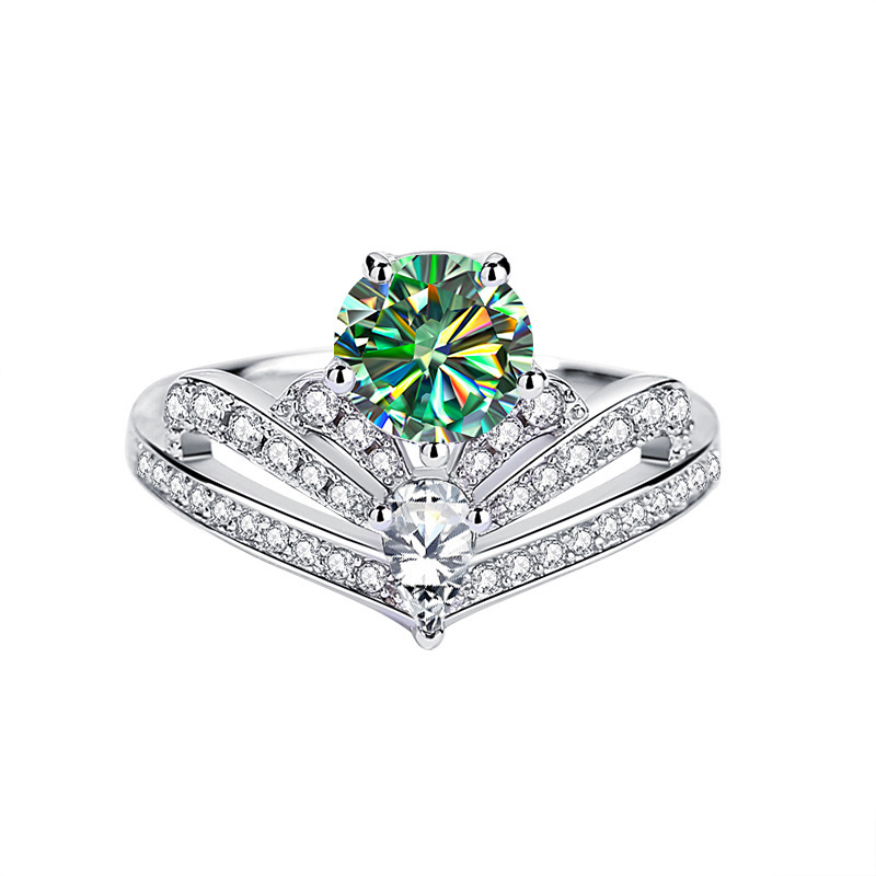 Nuevo anillo de piedra de moissan de 1 quilate de plata esterlina 925 de la corona europea y americana de lujo ligero de la fuente de anillo de anillo