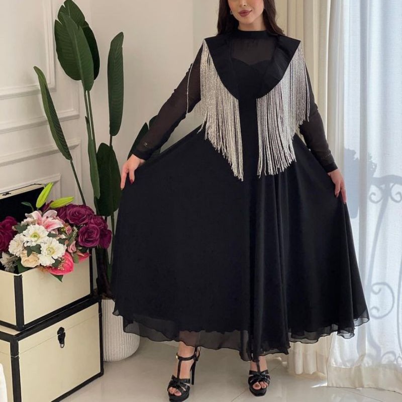 2023 Oriente Medio ropa de primavera y verano nuevo elegante gran swing sexy alta cintura borla costura gasa banquete vestido noche