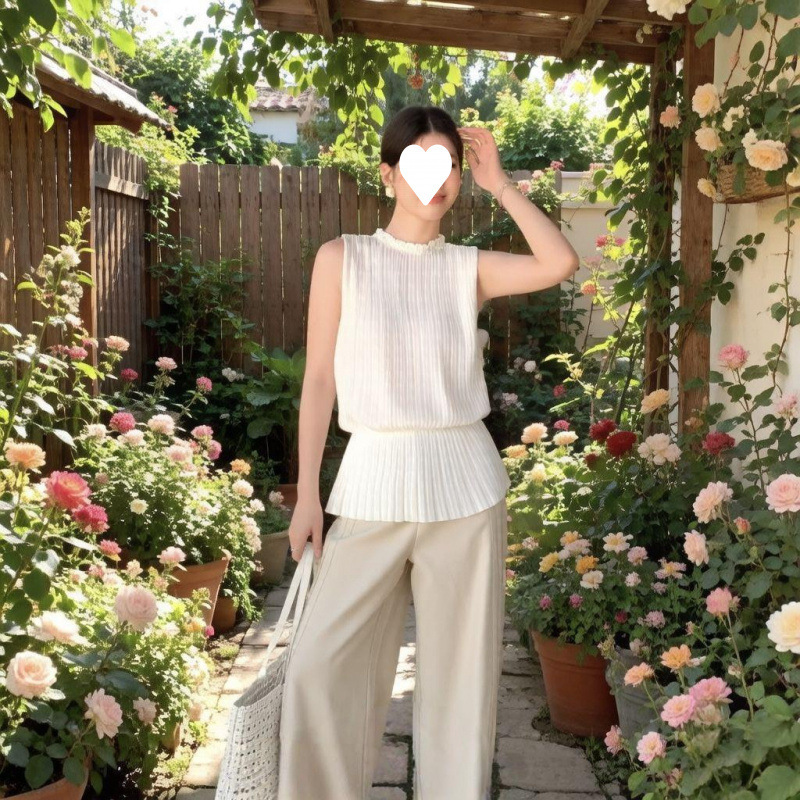 Korean Style Lazy Style Lace Collar Sleeveless Vest Knit Top for Women 2026 Summer Loose Versatile Waist-Cinching Slimming Top Korean Style Lazy Style Lace Collar Sleeveless Vest Knit Top for Women 2026 Summer Loose Versatile Waist-Cinching Slimming Top