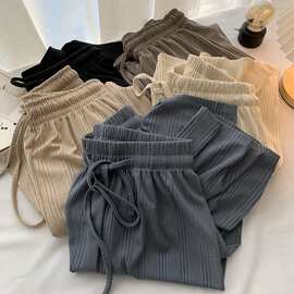 2024设计师款。细细压绉の高腰垂感阔腿裤女复古宽松坠感直筒休闲