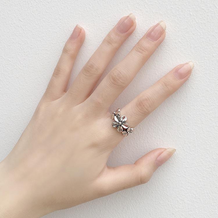 S925 Sterling Silver Index Finger Ring for Women Trendy Thai Silver Flower Open Joint Tail Ring Fashion Korean Jewelry Student