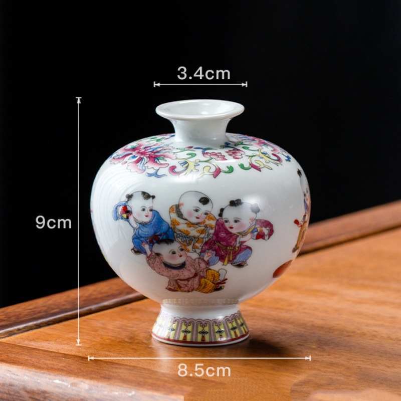 Vaso de escritorio de cerámica de porcelana pequeña boca mini hidroponía de flores retrógradas botellas de flores de porcelana