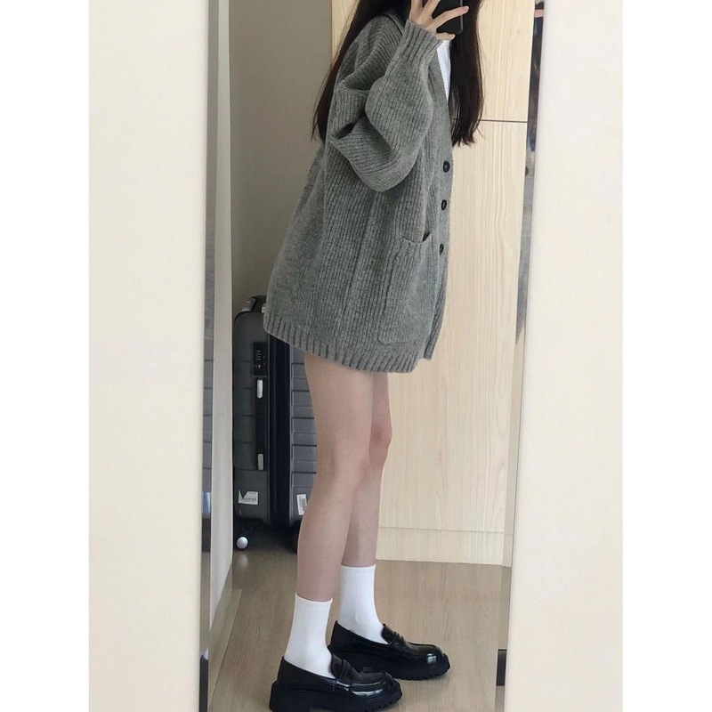 外搭灰色秋冬穿搭慵懒中长款毛衣复古外套女春秋针织开衫奶系外穿|undefined