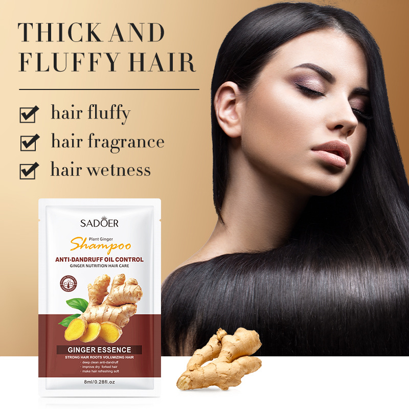 Full English Ginger Shampoo Bag SADOER Moisturizing Smooth Deep Cleaning Portable Cross-border Foreign Trade Wholesale