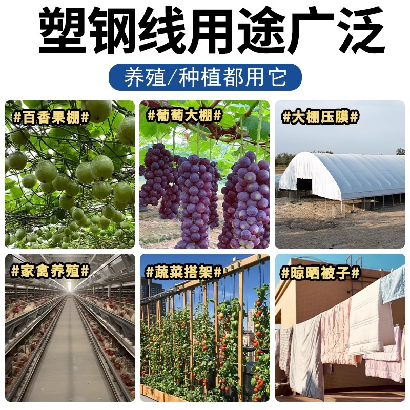 Alambre de acero de plástico, hilo de película de prensado especial para invernadero, hilo de dibujo de seda de cría de alta resistencia, marco de uva de maracuyá, soporte de cama de malla, cuerda de cortina