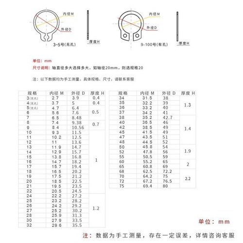 Shaft elastic circlip 65MN manganese shaft card bearing external card GB894 shaft snap ring C-type retaining ring M3-M30