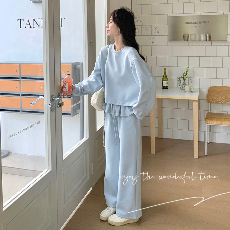 慵懒风宽松高腰阔腿休闲裤女两件套2025秋季新款运动套装气质休闲|undefined