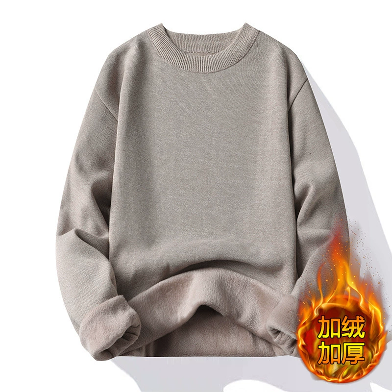 Свитер мужской зимний свободный бархат утолщение сплошной цветной круглый воротник