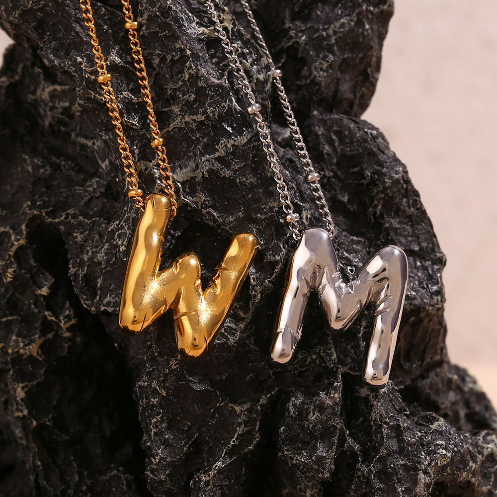 Simple Style Style PVD Coated Real Gold Plated Letter 316L Stainless Steel Simple Style Waterproof Non Tarnish Surgical Steel 316L Stainless Steel Pendant Necklace