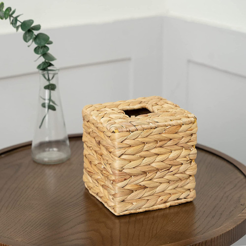Amazon's best selling shaped straw tissue box water hyacinth straw woven tissue box storage box desktop storage basket