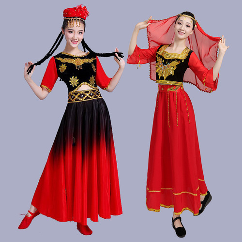 Xinjiang Performance Costume Ethnic Clothing Opening Dance Large Skirt Uyghur Dance Costume Women's Partner Dance Skirt Square Dance Clothing