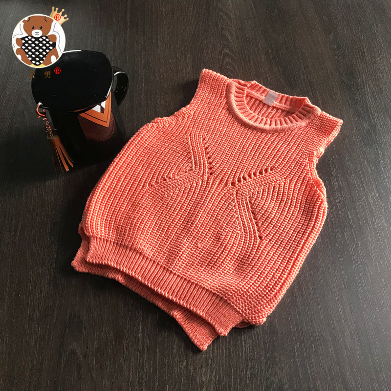 Entrega de una pieza [Jin Yong] Primavera Chaleco de punto para niños Chaleco cálido Estilo coreano Suéter de cuello redondo