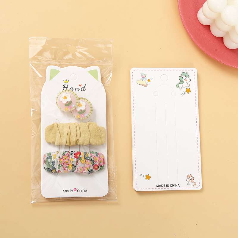 新款卡通猫耳小马印花头饰卡纸发绳发夹双用套装饰品包装配件批发