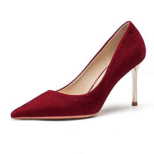 New vintage wedding shoes for women—red, versatile high-heeled shoes for daily wear and weddings; crystal-studded stiletto heels—women's single-layer bridal shoes.
