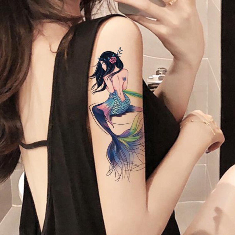 Mermaid Tattoo Stickers Waterproof for Men and Women Long-Lasting Flower Arm Ins Style Sexy Geisha Artificial Tattoo Not Permanent for One Year