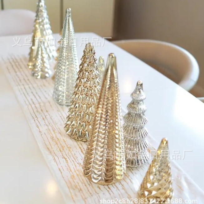 跨境Mercury Glass LED Christmas Tree水银玻璃 LED 圣诞树|undefined