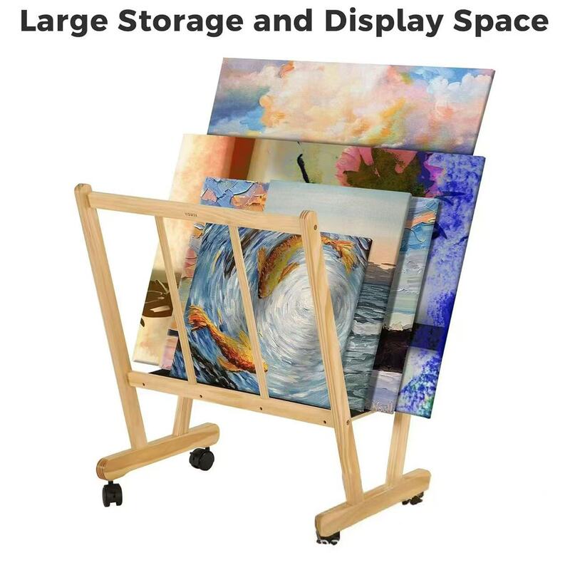 Cross-Border Wooden Oil Painting Frame Rolling Wheel Picture Frame Display Rack Floor-Standing Solid Wood Storage Rack Poster Exhibition Rack