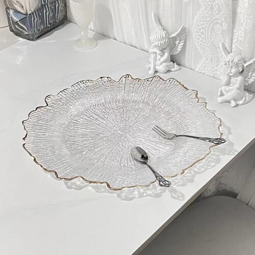 Classic transparent bead edge plate fruit plate wedding banquet plate European home decoration tray pastry snack plate