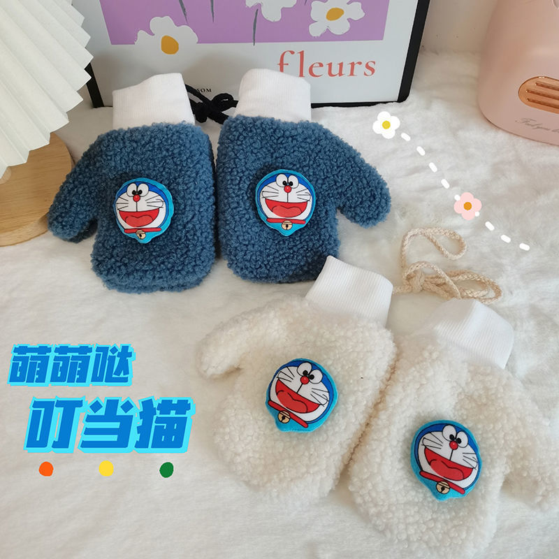 叮当猫儿童手套女冬天学生韩版可爱保暖防寒加绒男儿童手套