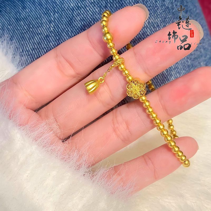 金店同モデル古法沙金福満蓮華金珠ブレスレット福字蓮蓬六相花手串生放送供給|undefined