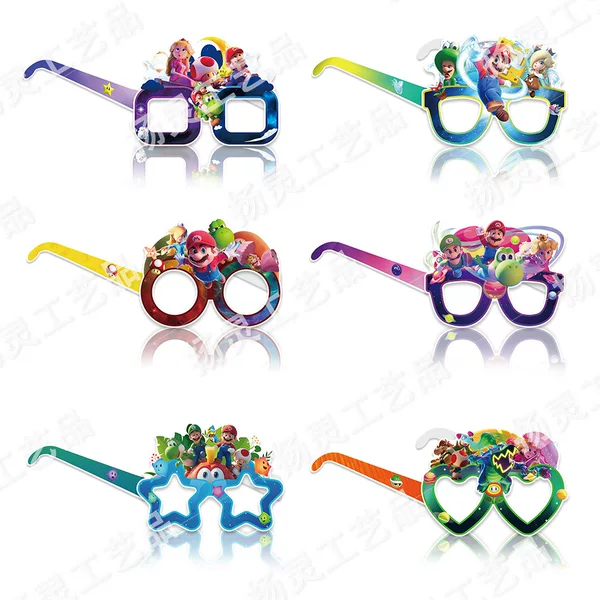 Mario Galaxy Party Paper Glasses Decoration Mario Galaxy Cartoon Party Photo Glasses Atmosphere Props