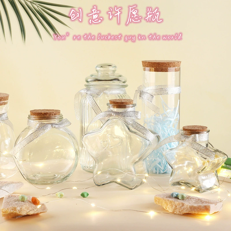Стеклянная бутылка для пожеланий, пробковая оболочка, песок, бутылка для хранения сушеных цветов, радужная бутылка, плавающая пустая бутылка, звезда удачи, оригами