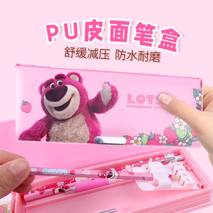 Disney Cartoon Stationery Box Children Cute PU Leather Plastic Pen Box Primary School Multifunctional Pencil Box Wholesale