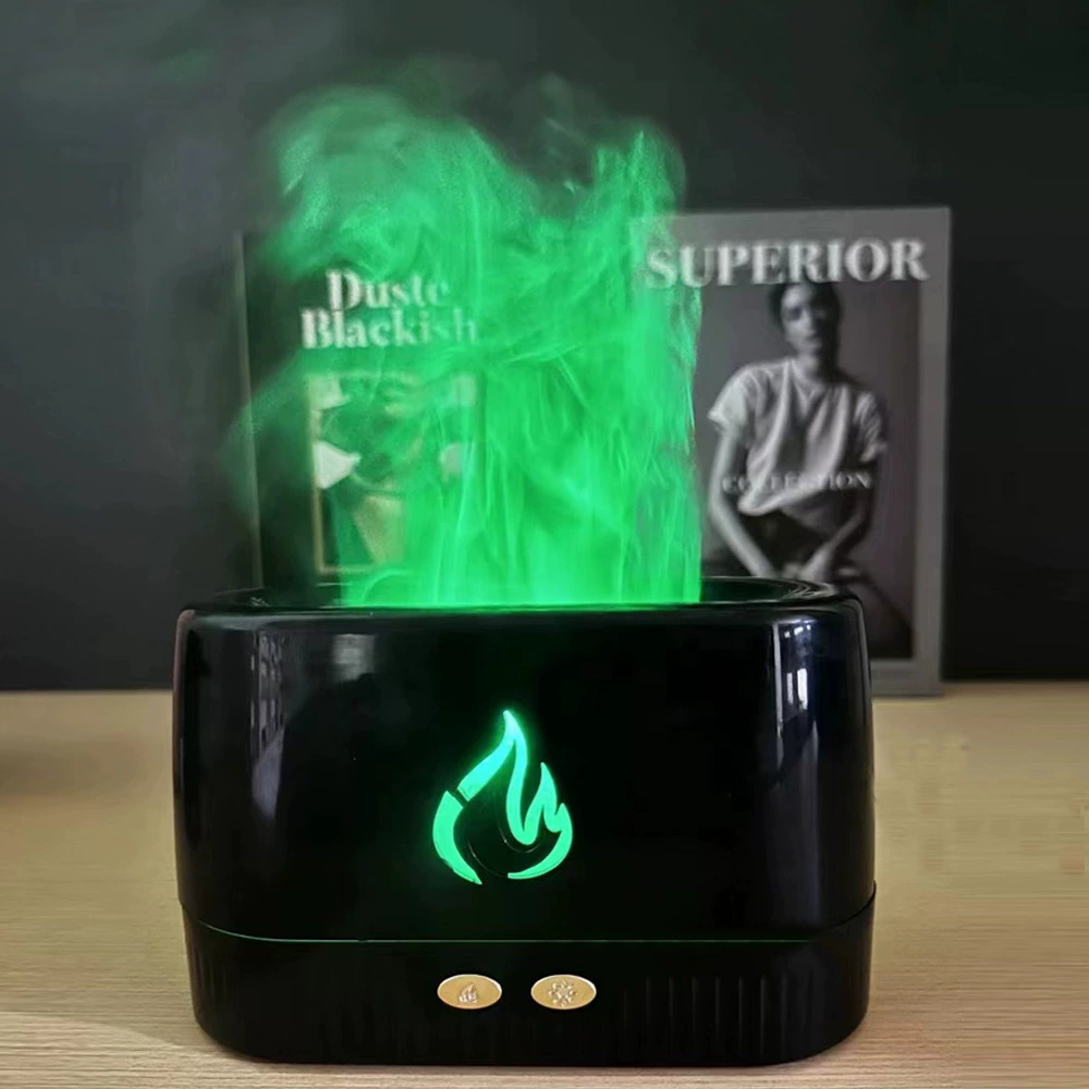 Ultrasonic Aroma Diffuser Humidifier, Simulated Flame LED Desktop Diffuser, White/Black, Colorful Flame